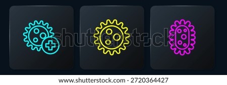 Set line Positive virus, Virus and . Black square button. Vector