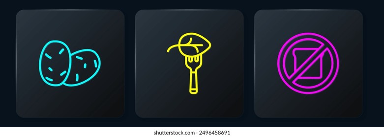 Set line Potato, Gluten free grain and Vegan food diet. Black square button. Vector