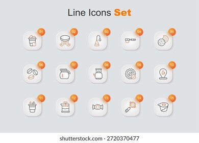 Vierta sobre la cafetera, titular del Filtrar de café, caramelo, prensa francesa, taza para llevar, Locación con, medalla para y el icono de la manija de la tetera. Vector