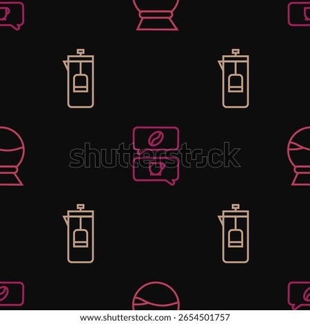 Set line Pour over coffee maker, French press and Coffee and conversation on seamless pattern. Vector