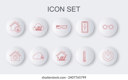 Set line Power button, Smart home, glasses, Humidity, House humidity, Internet of things,  and  icon. Vector