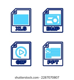 Set line PPT file document, GIF, BMP and XLS icon. Vector