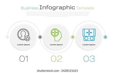 Set line Premium create account screen, Head hunting concept and Portable video game console. Business infographic template. Vector