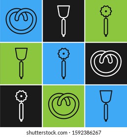 Set line Pretzel , Pizza knife  and Spatula  icon. Vector