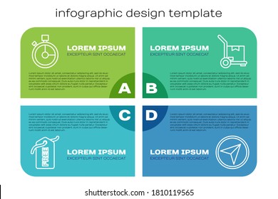 Set line Price tag with Free, Fast time delivery, Infographic of city map navigation and Hand truck and boxes. Business infographic template. Vector