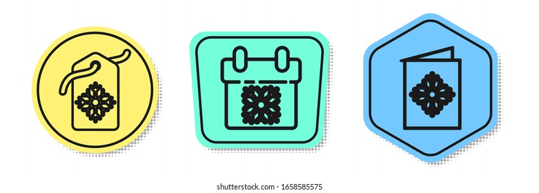 Set line Price tag with an inscription Sale, Calendar and Christmas postcard. Colored shapes. Vector