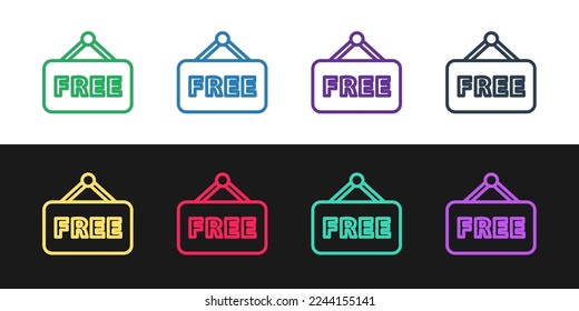 Set line Price tag with an inscription Free icon isolated on black and white background. Badge for price. Promo tag discount.  Vector Illustration