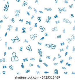 Set line Priest, Holy water bottle and Hands in praying position on seamless pattern. Vector