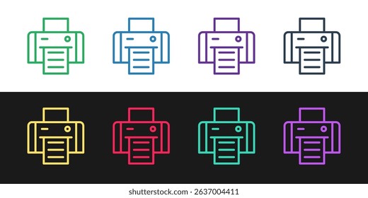 Set line Printer icon isolated on black and white background.  Vector