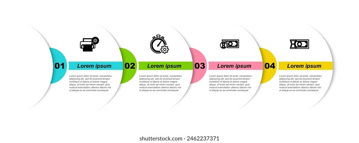 Set line Printer setting, Time management, Fast payments and . Business infographic template. Vector