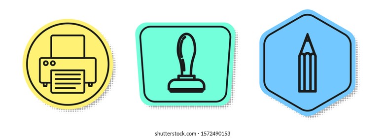 Set line Printer, Stamp and Pencil. Colored shapes. Vector