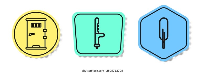 Set line Prison cell door, Police rubber baton and Feather pen. Colored shapes. Vector