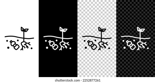 Set line The problem of pollution of the planet icon isolated on black and white background. The garbage, plastic, bags on the planet.  Vector Illustration