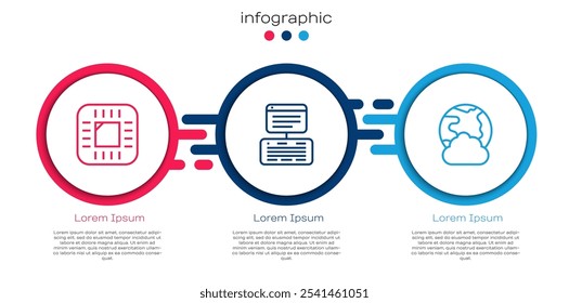 Defina a linha Processador com CPU, Servidor, Dados, Hospedagem na Web e Rede social. Modelo de infográfico comercial. Vetor