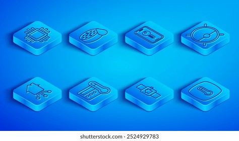 Set line Processor with CPU, Water sensor, Smart key, Thermostat, home smart watch, Robot vacuum cleaner,  and  icon. Vector