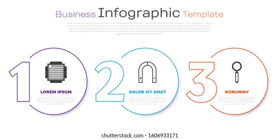 Set line Processor, Magnet and Magnifying glass. Business infographic template. Vector