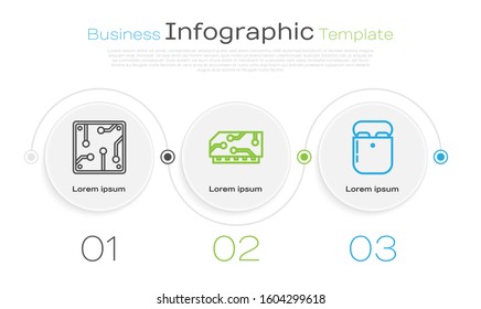 Set line Processor, RAM, random access memory and Air headphones in box. Business infographic template. Vector