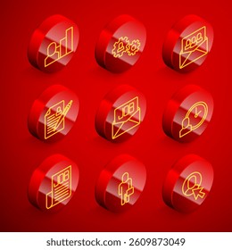 Set line Productive human, Human with gear, Project team base, Resume, Search job, Work time,  and Businessman icon. Vector