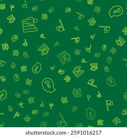 Set line Productive human, Head with question mark and Location marker on seamless pattern. Vector
