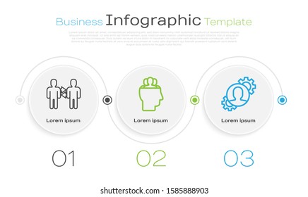 Set line Project team base, Project team base and Human with gear inside. Business infographic template. Vector