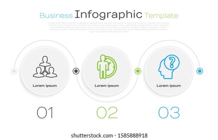 Set line Project team base, Time Management and Human head with question mark. Business infographic template. Vector