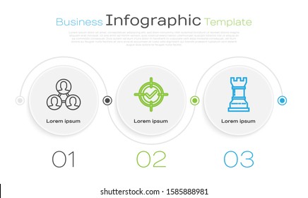 Set line Project team base, Target and check mark and Business strategy. Business infographic template. Vector