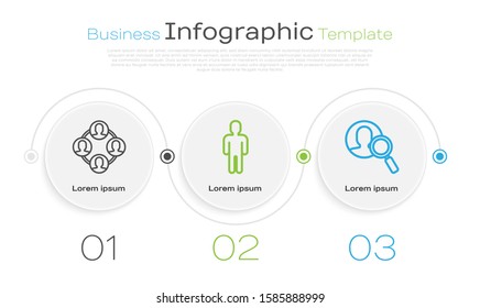 Set line Project team base, User of man in business suit and Magnifying glass for search a people. Business infographic template. Vector