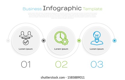 Set line Project team base, Time Management and Human head with lamp bulb. Business infographic template. Vector