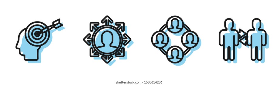 Set line Project team base, Head hunting concept, Project team base and Project team base icon. Vector