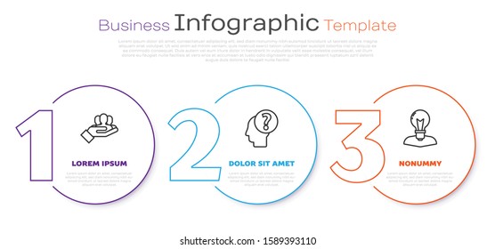 Set line Project team base, Human head with question mark and Human head with lamp bulb. Business infographic template. Vector
