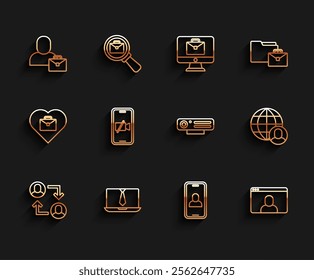 Set line Project team base, Video chat conference, Freelancer, camera Off mobile,  and Web icon. Vector