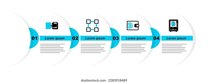 Set line Proof of stake, Cryptocurrency wallet, Blockchain technology and Smart contract icon. Vector