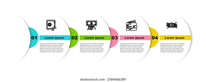 Set line Proof of stake, Cryptocurrency bitcoin with circuit, wallet and . Business infographic template. Vector