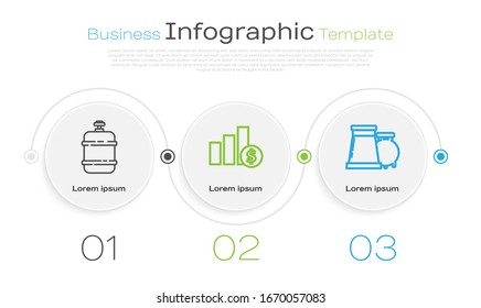 Set line Propane gas tank, Pie chart infographic and dollar and Oil and gas industrial factory building. Business infographic template. Vector