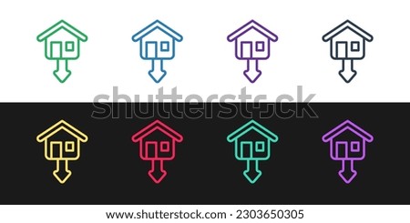 Set line Property and housing market collapse icon isolated on black and white background. Falling property prices. Real estate stock risk or economic recession.  Vector