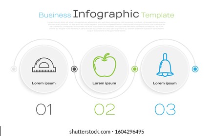 Set line Protractor grid for measuring degrees, Apple and Ringing bell. Business infographic template. Vector