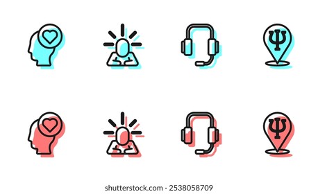 Set line Psychologist online, Broken heart or divorce, Depression and Psychology, Psi icon. Vector