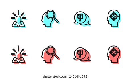 Set line Psychology, Psi, Depression, Finding a problem and  icon. Vector
