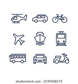 set of line public transportation icons