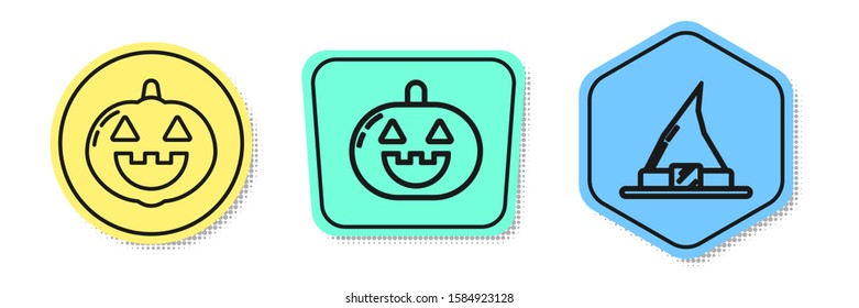 Set line Pumpkin , Pumpkin  and Witch hat . Colored shapes. Vector