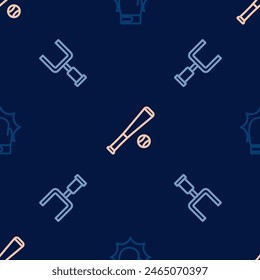 Set line Punch in boxing gloves, American football goal post and Baseball bat with on seamless pattern. Vector