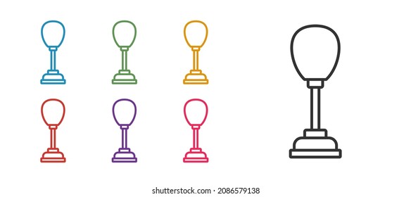 Ajuste el icono de la bolsa de punzonado en el fondo blanco. Indique los iconos en colores. Vector