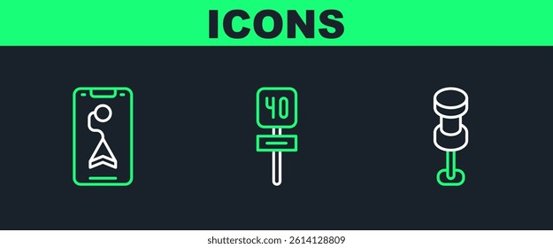Set line Push pin, City map navigation and Road traffic sign icon. Vector