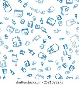 Set line Push pin, Crossed ruler and pencil and Web design and development on seamless pattern. Vector