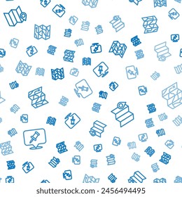 Set line Push pin, Folded map with location marker and  on seamless pattern. Vector