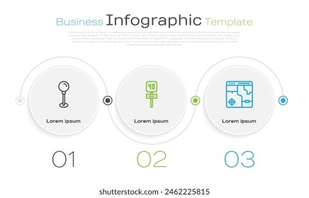 Set line Push pin, Road traffic sign and Infographic of city map. Business infographic template. Vector