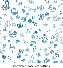 Set line Push pin, Route location and Monitor with location marker on seamless pattern. Vector
