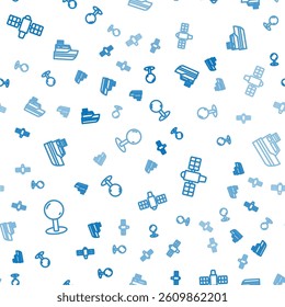 Set line Push pin, Satellite and Ship line path on seamless pattern. Vector