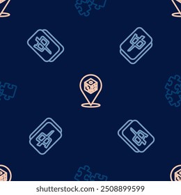 Set line Puzzle pieces toy, Mahjong and Game dice on seamless pattern. Vector