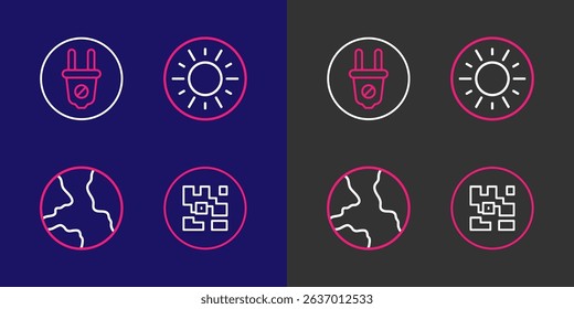 Set line QR code, Worldwide, Sun and Electric plug icon. Vector